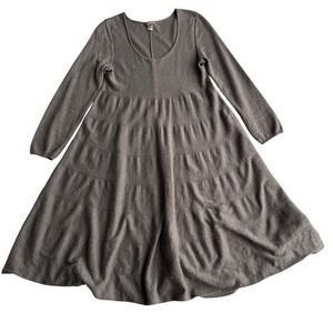 J Jill Cotton Silk Blend Tiered Swing Scoopneck Heather Brown‎ Knit Midi Dress M